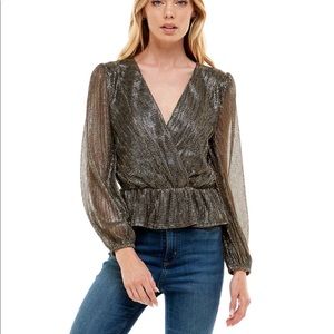 NWT June & Hudson Glitter Surplice Peplum Top